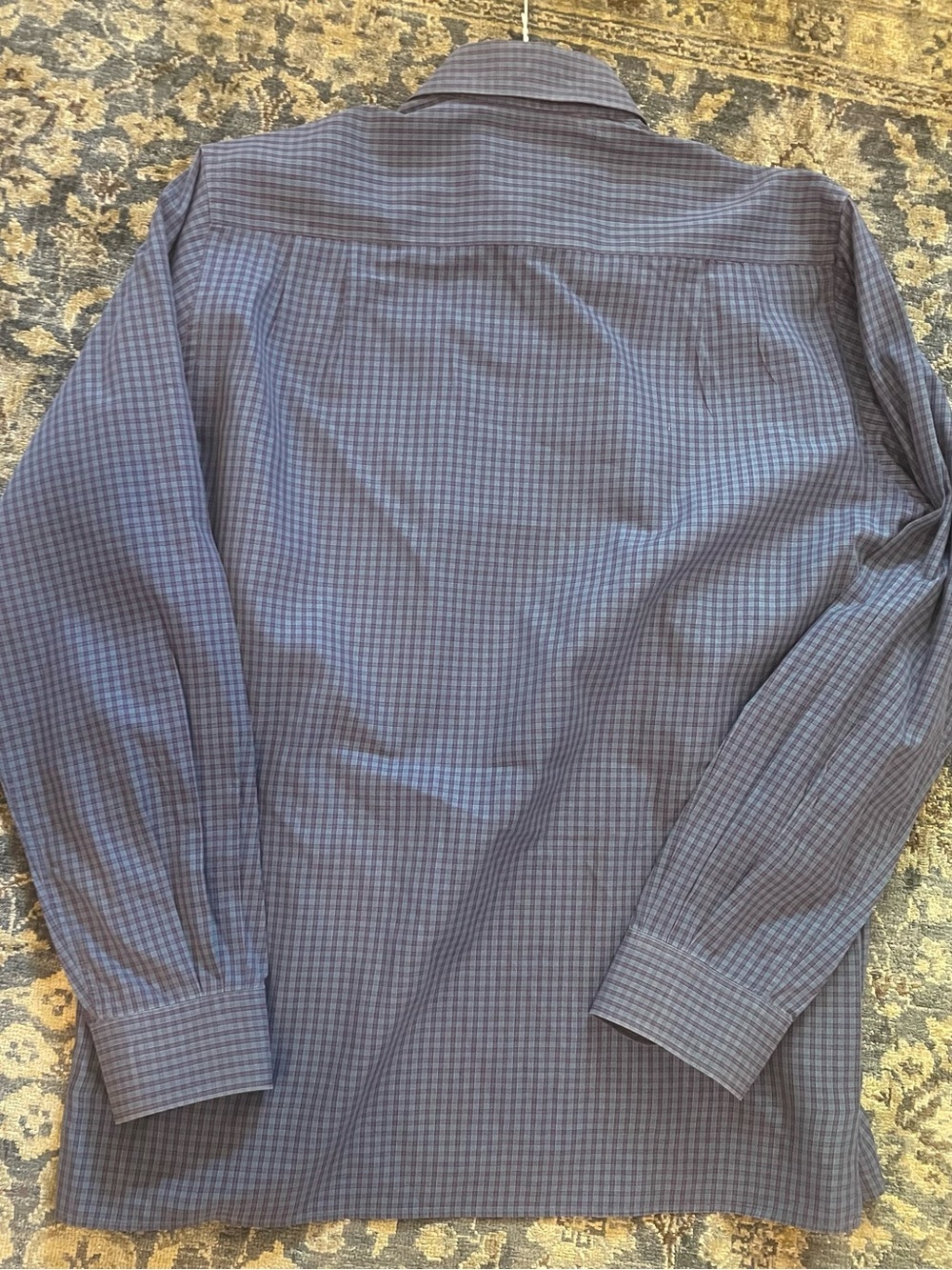 Ermenegildo Zegna Navy and Light Blue Micro-Check Dress Shirt - Picture 2 of 6